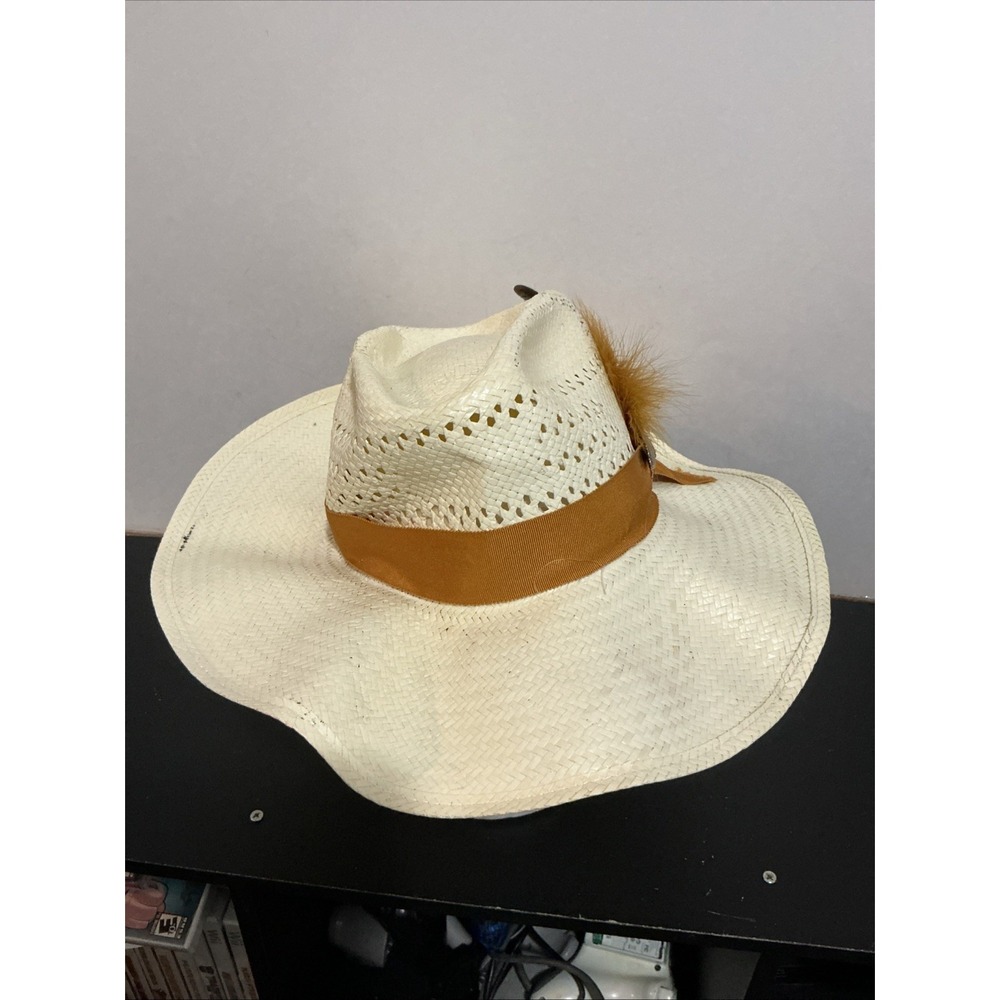 renegade straw cowboy Hat Medium With Feather BENT - MARKS